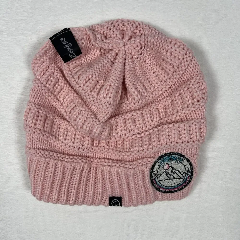 Zephyr Lake Tahoe Womens Winter Beanie One Size Pink Solid Cable Knit Hat NWT